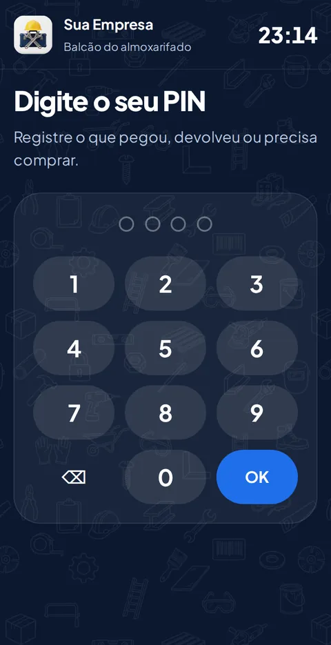 O balcão no celular: o funcionário digita o PIN e registra o que pegou
