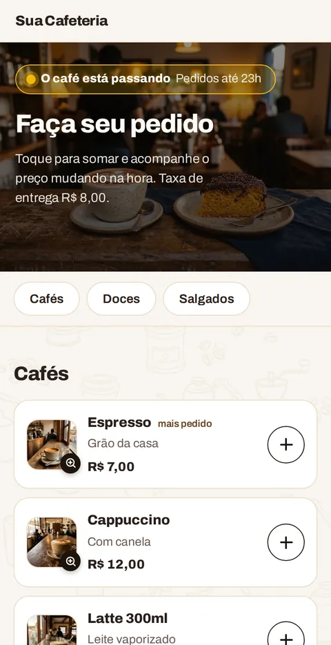 O cardápio no celular do cliente