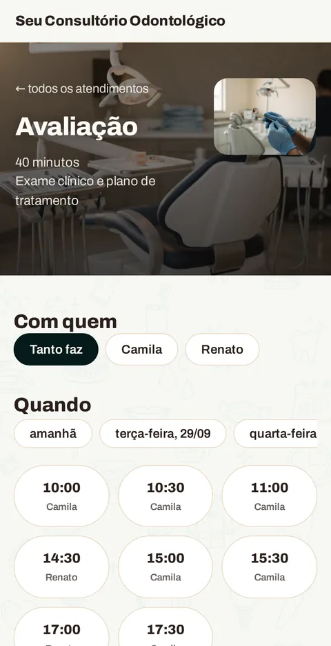 A escolha do horário no celular do cliente