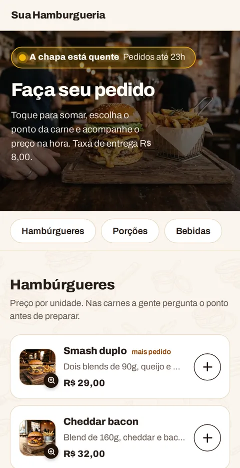 O cardápio no celular do cliente