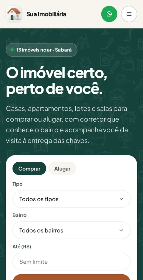 O site da imobiliária no celular: a busca e os imóveis em destaque