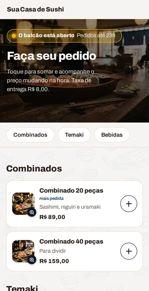 O cardápio no celular do cliente