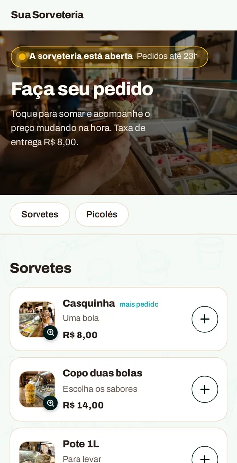 O cardápio no celular do cliente